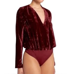 Good American Woman XL Burgundy Whimsigoth Crushed Velvet Long Sleeve Bodysuit